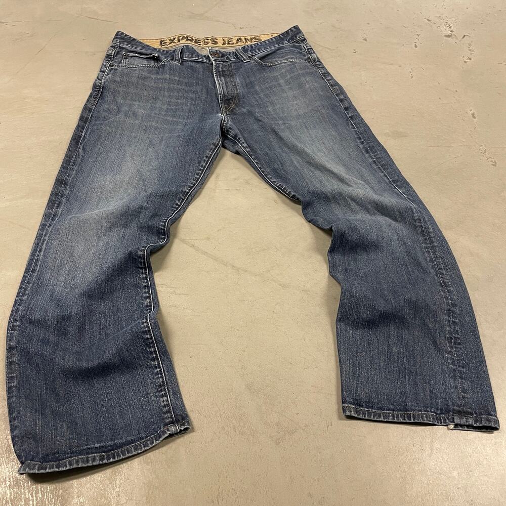 Vintage faded dark wash express avant guard baggy jeans 34x30